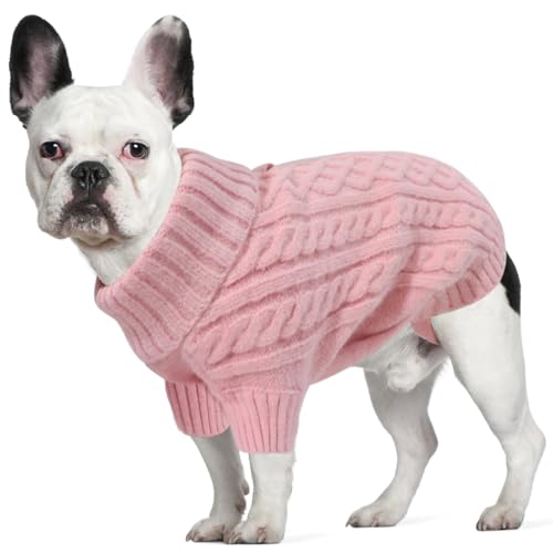 LiebeDD Hundepullover Mittelgroße Hunde - Winter Warm Hundepulli mit Beinen Solide Klassisch Hunde Strick Pullover für Dackel Französische Bulldogge und Katzen, Dog Sweater (Rosa M) von LiebeDD