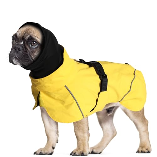 LiebeDD Hunderegenmantel Wasserdicht Regenjacke Hund mit Geschirrloch, Reflektierende Regencape Hund Verstellbarer Hunde Regenmantel für Mittelgross und Kleine Hunde wie Dackel (Gelb 3XL 41cm) von LiebeDD