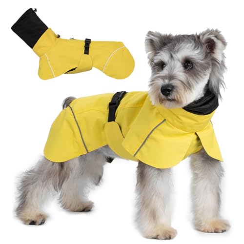 LiebeDD Hunderegenmantel Wasserdicht Regenjacke Hund mit Geschirrloch, Reflektierende Regencape Hund Verstellbarer Hunde Regenmantel für Mittelgross und Kleine Hunde wie Dackel (Gelb L 29cm) von LiebeDD