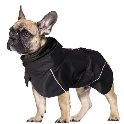LiebeDD Hunderegenmantel Wasserdicht Regenjacke Hund mit Geschirrloch, Reflektierende Regencape Hund Verstellbarer Hunde Regenmantel für Mittelgross und Kleine Hunde wie Dackel (Schwarz 3XL 41cm) von LiebeDD