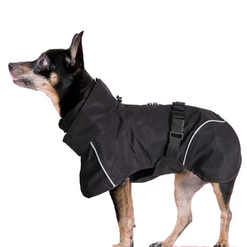 LiebeDD Hunderegenmantel Wasserdicht Regenjacke Hund mit Geschirrloch, Reflektierende Regencape Hund Verstellbarer Hunde Regenmantel für Mittelgross und Kleine Hunde wie Dackel (Schwarz M 25cm) von LiebeDD