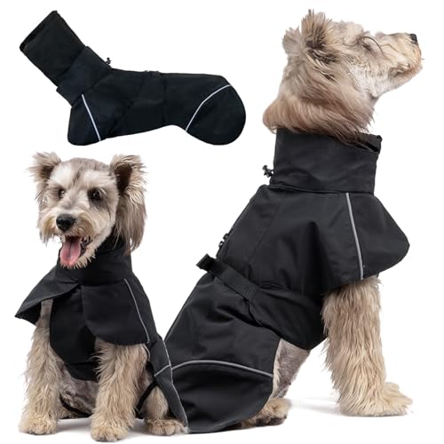 LiebeDD Hunderegenmantel Wasserdicht Regenjacke Hund mit Geschirrloch, Reflektierende Regencape Hund Verstellbarer Hunde Regenmantel für Mittelgross und Kleine Hunde wie Dackel (Schwarz XL 33cm) von LiebeDD