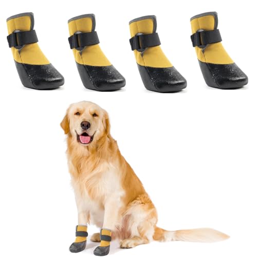 LiebeDD Hundeschuhe Pfotenschutz 4 Stück Hund Verletzung Leckschutz Hundesocken Anti Rutsch Hunde Schuhe Outdoor mit Wasserdicht Sohle, Gelb, 2XL LiebeDD Hundeschuhe Pfotenschutz 4 Stück Hund Verletzung Leckschutz Hundesocken Anti Rutsch Hunde Schuhe Outdoor mit Wasserdicht Sohle, Gelb, 2XL von LiebeDD