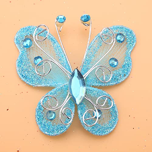 LiebeWH 24 Stücke Schiere Mesh Draht Glitzer Mesh Schmetterling, Schmetterling Hochzeitsfeier Kleidungsdekoration DIY Liefert Weiß weiß (Blue) von LiebeWH