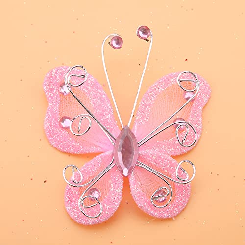 LiebeWH 24 Stücke Schiere Mesh Draht Glitzer Mesh Schmetterling, Schmetterling Hochzeitsfeier Kleidungsdekoration DIY Liefert Weiß weiß (PINK) von LiebeWH