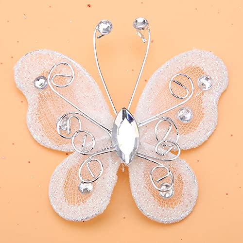 LiebeWH 24 Stücke Schiere Mesh Draht Glitzer Mesh Schmetterling, Schmetterling Hochzeitsfeier Kleidungsdekoration DIY Liefert Weiß weiß (White) von LiebeWH