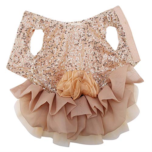 LiebeWH Sommer Haustier Tuch Kleiner Hund Hund Hochzeitskleid Gold Hundekleid Welpen Pailletten Prinzessin Blasenrock Hochzeitskostüm (Gold) von LiebeWH