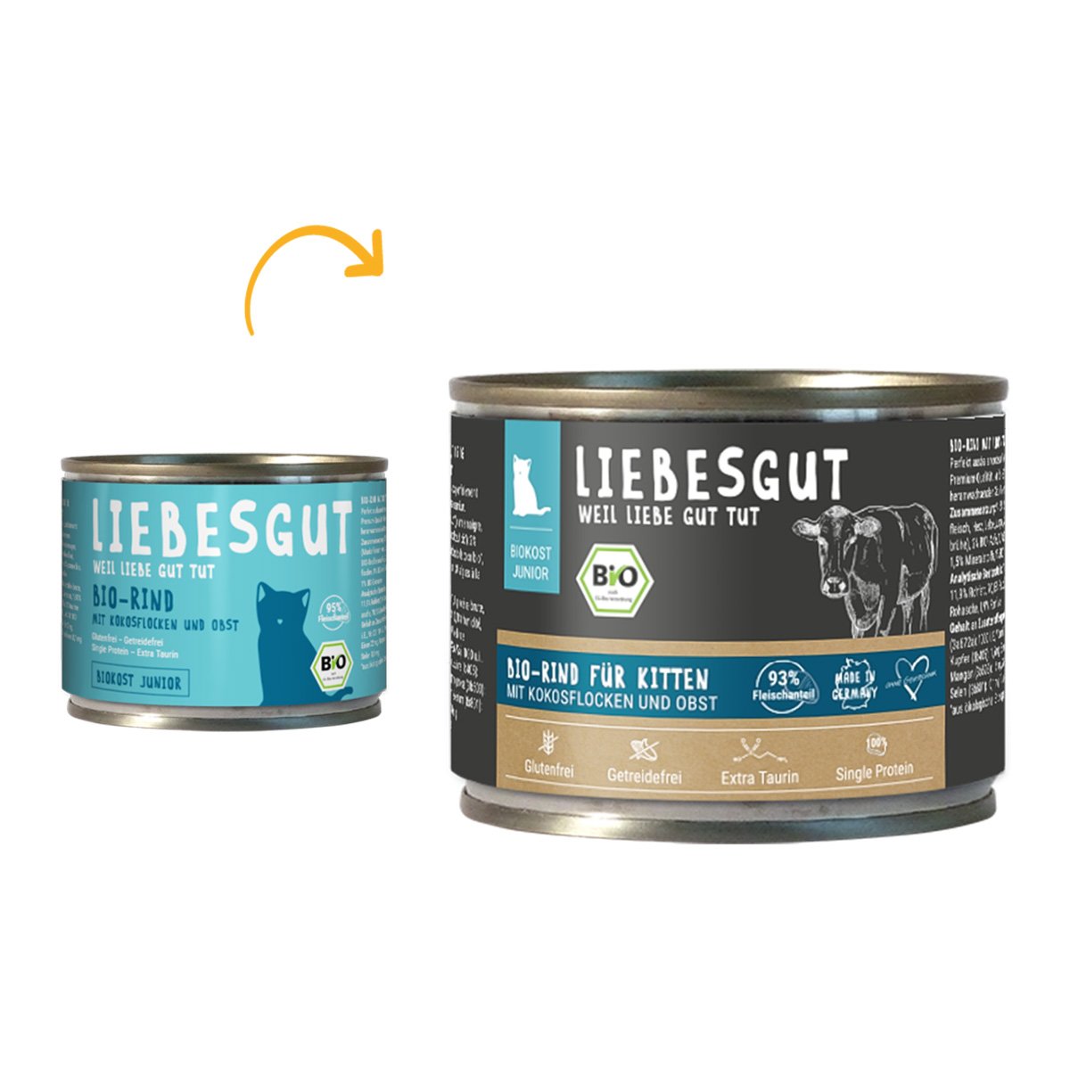 Liebesgut Biokost Junior Katze mit Rind, Kokos und Obst 12x200g von Liebesgut