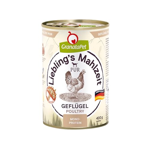 GranataPet Liebling's Mahlzeit Geflügel PUR, 6 x 400 g, Nassfutter für Hunde, Hundefutter ohne Getreide & Zuckerzusätze, Alleinfuttermittel mit hohem Fleischanteil & hochwertigen Ölen von GranataPet