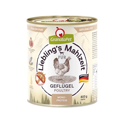 GranataPet Liebling's Mahlzeit Geflügel PUR, 6 x 800 g, Nassfutter für Hunde, Hundefutter ohne Getreide & Zuckerzusätze, Alleinfuttermittel mit hohem Fleischanteil & hochwertigen Ölen von GranataPet