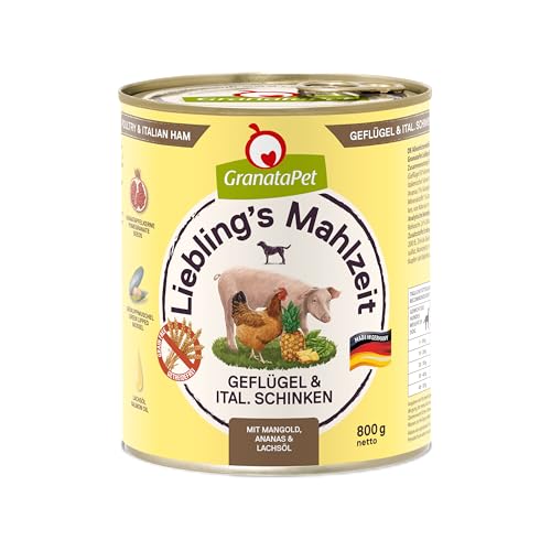 GranataPet Liebling's Mahlzeit Geflügel & Italienischer Schinken, 6 x 800 g, Nassfutter für Hunde, Hundefutter ohne Getreide & ohne Zuckerzusätze, Alleinfuttermittel von GranataPet