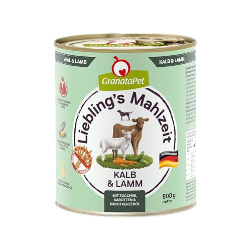 GranataPet Liebling's Mahlzeit Kalb & Lamm, 6 x 800 g, Nassfutter für Hunde, Hundefutter ohne Getreide & ohne Zuckerzusätze, Alleinfuttermittel mit hohem Fleischanteil & hochwertigen Ölen von GranataPet