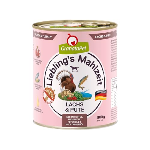 GranataPet Liebling's Mahlzeit Lachs & Pute, 6 x 800 g, Nassfutter für Hunde, Hundefutter ohne Getreide & ohne Zuckerzusätze, Alleinfuttermittel mit hohem Fleischanteil & hochwertigen Ölen von GranataPet