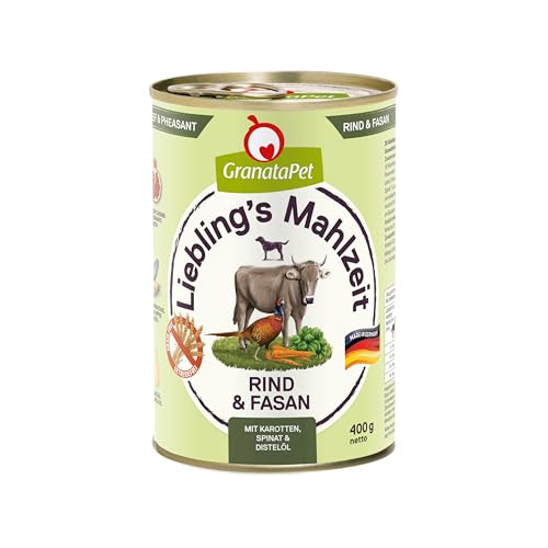 GranataPet Liebling's Mahlzeit Rind & Fasan, 6 x 400 g, Nassfutter für Hunde, Hundefutter ohne Getreide & ohne Zuckerzusätze, Alleinfuttermittel mit hohem Fleischanteil & hochwertigen Ölen von GranataPet