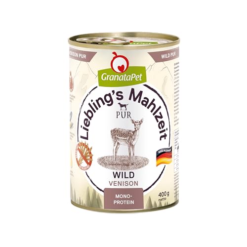 GranataPet Liebling's Mahlzeit Wild PUR, 6 x 400 g, Nassfutter für Hunde, Hundefutter ohne Getreide & Zuckerzusätze, Alleinfuttermittel mit hohem Fleischanteil & hochwertigen Ölen von GranataPet