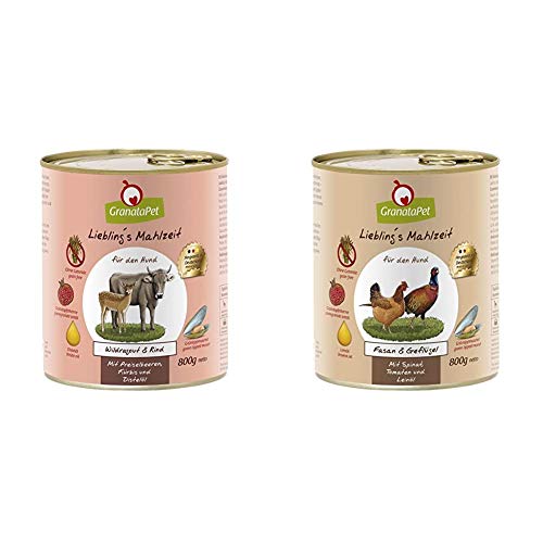 Liebling's Mahlzeit Nassfutter Wildragout & Rind, 6er Pack (6 x 800 g) & Nassfutter Fasan & Geflügel, 6er Pack (6 x 800 g) von GranataPet