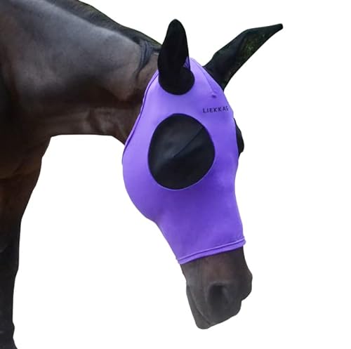 Liekkas Super Comfort Fliegenmaske für Pferde, elastisch, mit Ohren, UV-Schutz für Pferde, Größe XL, Violett von Liekkas