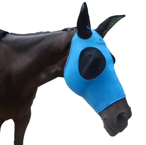 Liekkas Super Comfort Fliegenmaske für Pferde, elastisch, mit Ohren, UV-Schutz für Pferde, Größe XL, Blau von Liekkas