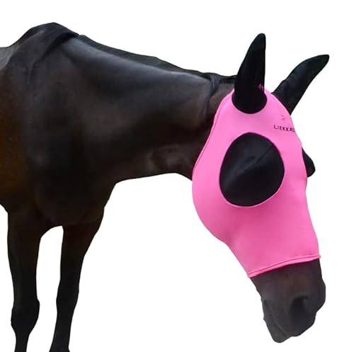 Super Comfort Pferde-Fliegenmaske, Elastizität, Fliegenmaske mit Ohren, UV-Schutz für Pferde, Größe XL, Rosa von Liekkas
