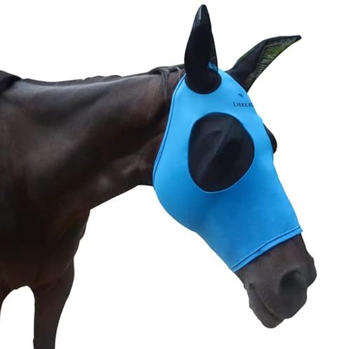 Liekkas Super Comfort Fliegenmaske für Pferde, elastisch, mit Ohren, UV-Schutz für Pferde, Größe S, Blau von Liekkas