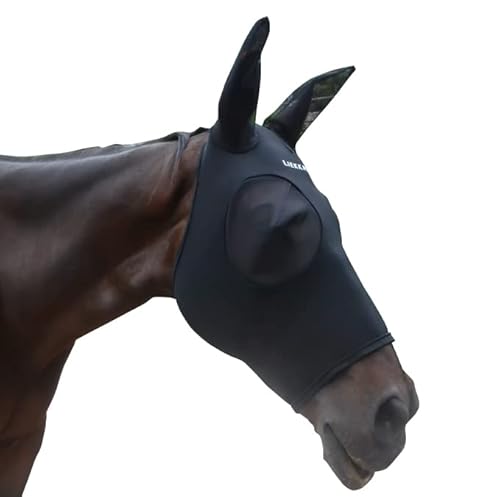 Liekkas Super Comfort Fliegenmaske für Pferde, elastisch, mit Ohren, UV-Schutz für Pferde, Größe S, Schwarz von Liekkas
