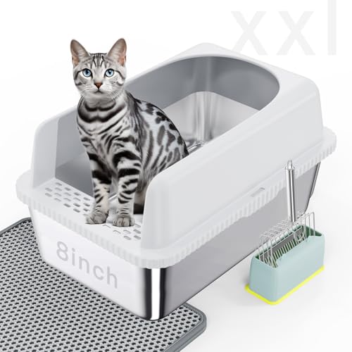 Jumbo-Katzentoilette aus Edelstahl mit Deckel, extra große Katzentoilette aus Metall, inklusive Metallstreuschaufel, Matte, hochseitig, geschlossene Katzentoilette für hochfliegende Katze, kein Jumbo-Katzentoilette aus Edelstahl mit Deckel, extra große Katzentoilette aus Metall, inklusive Metallstreuschaufel, Matte, hochseitig, geschlossene Katzentoilette für hochfliegende Katze, kein von Lietom
