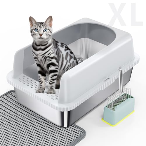 Lietom Jumbo-Katzentoilette aus Edelstahl mit hohen Seiten, Metall-XL-Katzentoiletten für große Katzen, antihaftbeschichtet, ordentlich, spritzwassergeschützt, leicht zu reinigen, hochseitige Lietom Jumbo-Katzentoilette aus Edelstahl mit hohen Seiten, Metall-XL-Katzentoiletten für große Katzen, antihaftbeschichtet, ordentlich, spritzwassergeschützt, leicht zu reinigen, hochseitige von Lietom