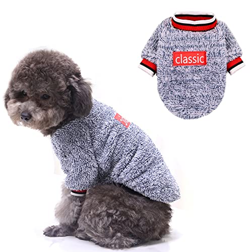 Flanell Klassischer Haustier Welpen Pullover für kleine Hunde Winter warme Hundekleidung Weicher Hundepullover Modischer Hundemantel Hunde-Sweatshirts Hundepullover Hunde Katzen (1 Packung, Grau, M) von LifeWheel