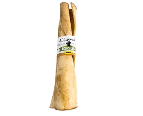Gedrehter Kauknochen für Hunde – Natürlicher Kausnack zur Zahnpflege – Beschäftigung & Genuss – Für kleine bis große Hunde – Langanhaltend & fettarm (kurz/12,7cm, Erdnussbutter) von Lifebound