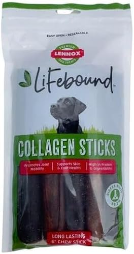Kollagen-Kausticks Leckerlis für Hunde – Natürlicher Kausnack zur Zahnpflege – Langanhaltender Kauspaß – Ohne Zusatzstoffe – Für kleine bis große Hunde (5x15cm) von Lifebound