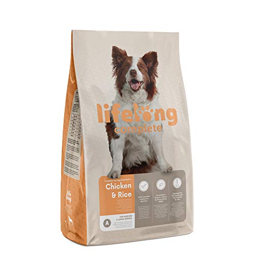 Amazon-Marke: Lifelong - Hundefutter für ausgewachsene Hunde (Adult) aller Rassen, Fein zubereitetes Trockenfutter reich an Huhn und Reis, 15 kg (1er-Pack) von Lifelong