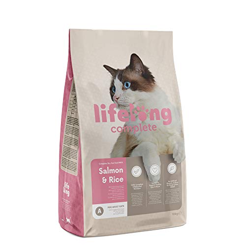 Amazon-Marke: Lifelong - Complete Komplett Trockenfutter für ausgewachsene Katzen, Lachs und Reis, 10kg, 1er-Pack von Lifelong