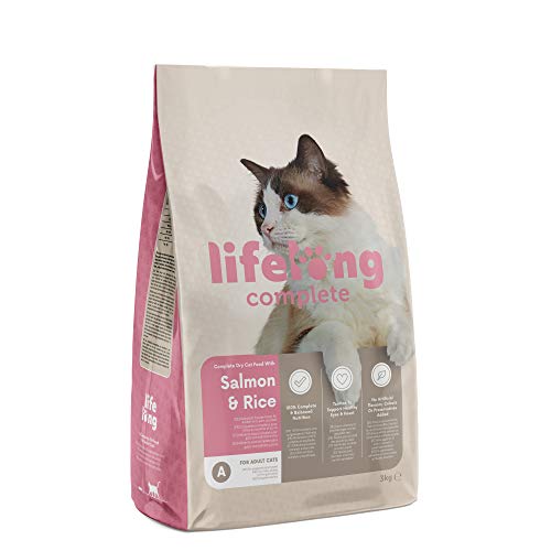 Amazon-Marke: Lifelong - Complete Komplett Trockenfutter für ausgewachsene Katzen, Lachs und Reis, 3kg, 1er-Pack von Lifelong