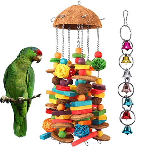 Lifeunion Vogelspielzeug für Papageien, natürlich, groß, Papageien, Spielzeug, buntes Vogel, Kauspielzeug mit Glöckchen für Aras, Kakadus, afrikanische graue Sittiche (mehrfarbig 01) von Lifeunion
