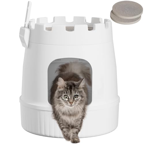 Lifewit Castle-Stil Katzentoilette Katzenklo Versteckt mit Kratzbrett & Schaufel, Katzenklo XXL Katzenklo Haus mit Geruchskontrolle & Kohlefilter für Wohnzimmer, Schlafzimmer, Ecke, Weiß von Lifewit
