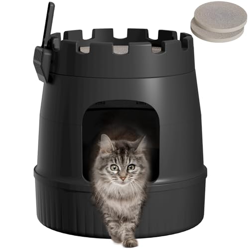 Lifewit Castle-Stil Katzentoilette Katzenklo Versteckt mit Kratzbrett & Schaufel, Katzenklo XXL Katzenklo Haus mit Geruchskontrolle & Kohlefilter für Wohnzimmer, Schlafzimmer, Ecke, schwarz von Lifewit