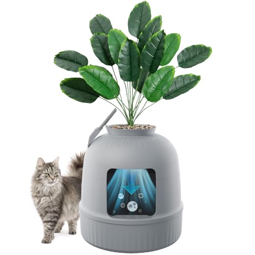 Lifewit Katzenklo mit Kunstpflanze und Schaufel für große Katzen, verstecktes Katzenklo mit Geruchskontrolle & Kohlefilter im Wohnzimmer/Schlafzimmer/Badezimmer, Grau von Lifewit