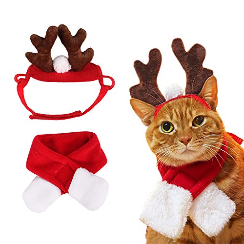 Haustier-Weihnachtskostüm, 1 Stück, verstellbar, Geweih, Kopfbedeckung und Schal für Hunde und Katzen, von Lifreer