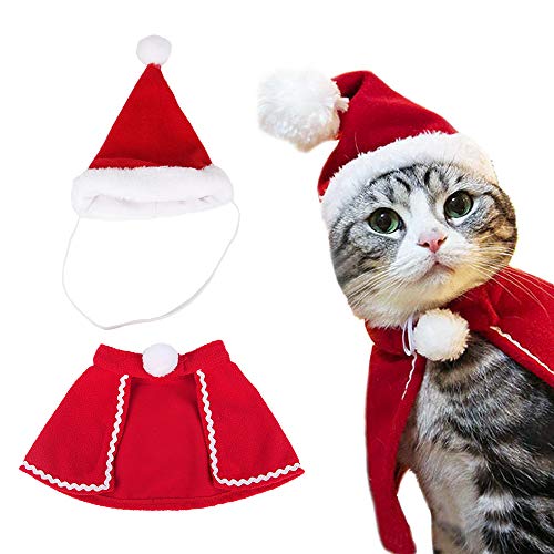 Hund Weihnachten Outfit Weihnachten Haustier Kostüme Einstellbar Weihnachten Umhang und Hut Weihnachtskostüm für Katze Welpen Geschenk von Lifreer