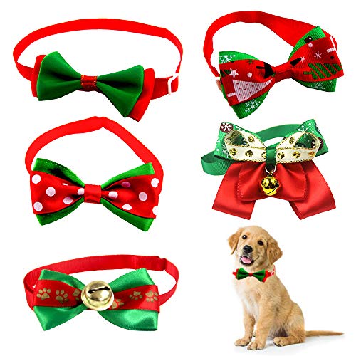 Weihnachts-Fliege, verstellbar, für Haustiere, Katzen, Hunde, Weihnachten, kleine Haustiere, Fliege, Krawatten für Katzen und kleine Hunde, 5 Stück von Lifreer