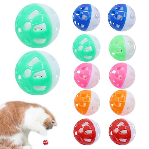 12 -pcs -Katzenspielzeugkugel mit Glocke, 1, 5 Zoll farbenfrohe Mesh hohl Bauchmuskeln Katze Bell, Jingle Voice und attraktive Farben Interaktives Spielzeug für Kätzchen, Farbe zufällig, Spielzeugball von Ligeinsrk