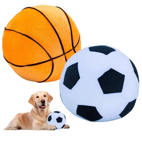2pcs Hunde Spielzeugball Safe und lustige kurze Plüschfußball- und Basketball -gefüllte interaktive Hundespielzeug, die für das Training von Innen im Freien im Freien gefüllt sind, Spielzeug, Fußball von Ligeinsrk
