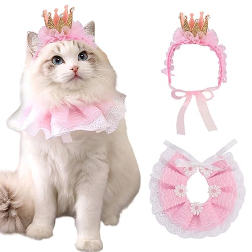 Cat Princess Kostüm Lace Cat Birthday Outfit umfasst Bandana & Crown Verstellbare hautfreundliche Mehrzweckkostüm für kleine Hund, Outfit, Prinzessin von Ligeinsrk