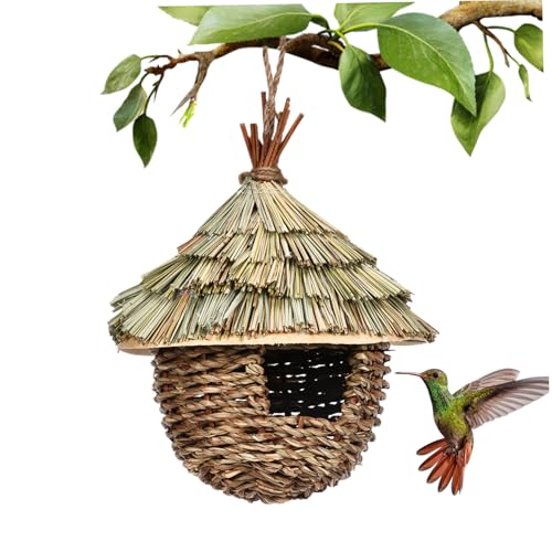 Hummingbird House für außerhalb von 6, 7 x 8, 7 Zoll gewebter Strohhalm Hummingbird Nest Hängende Vogelhaus für Gartendekorationen Vogelliebhaber Geschenk von Ligeinsrk