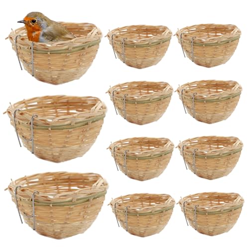 Ligeinsrk 10pcs Canary Nest, 3, 9 x 2, 4 Zoll Bambusvogelnest mit Haken für kleine Vogelpapagei von Ligeinsrk