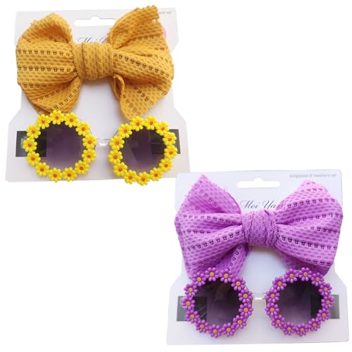 Ligeinsrk 2pcs/Set Hundestirnband und Hunde Sonnenbrille, elastische süße Baby -Stirnbänder mit Bug, Sommer lustige Blumenkinder Sonnenbrille für Haustierkatze Baby Kinder von Ligeinsrk