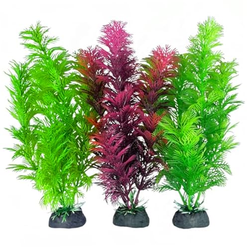 Ligeinsrk Künstliche Aquarienpflanzen 3pcs 11, 8 Zoll Plastikfischtankpflanzen mit Grundlagen für die Aquariendekoration von Ligeinsrk