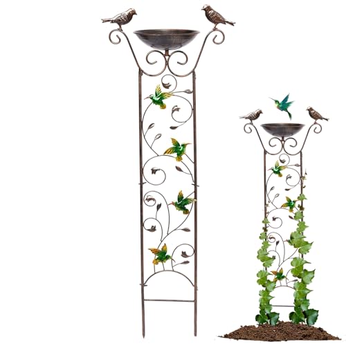 Ligeinsrk Vogelbad mit Gartenschlallen 2-in-1 Metallwasserfutterabnehmbar freistehender Spender Retro für Outdoor-Dokumentationen Kolibrisbat von Ligeinsrk