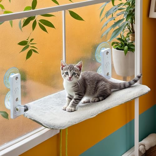 Lighterday Katzen Hängematte mit Starken Saugnäpfen Faltbare Katzenhängematte Katzen Hängematte,Waschbare Doppelseitige Katzen Fensterliege,Katzenbett Fenster für Katzen Schlafplatz (Grau, L) von Lighterday