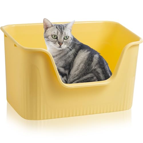 Lighterday Katzenklo Hoher Rand 44 x 38 x 22cm,KatzentoiletteGroß, Katzenklo XXL Ohne Deckel Katzenklo Groß Katzentoiletten für Katze, Kaninchen,Kätzchen (Gelb, Kleines) von Lighterday